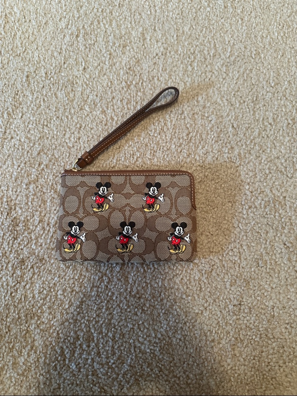 Coach Brown Signature Canvas Mickey Mouse Wristlet